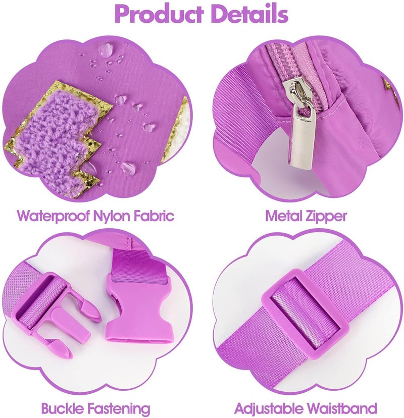 PainZieteg Fanny Pack for Girls Chenille A Letter Crossbody Bag, Preppy Nylon Kids Belt Bag for Birthday Christmas Graduation Personalized Gifts for Teen Girls, Purple - Image 5